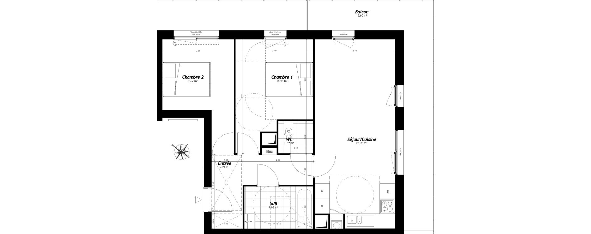 Appartement T3 de 58,60 m2 &agrave; Faches-Thumesnil Centre