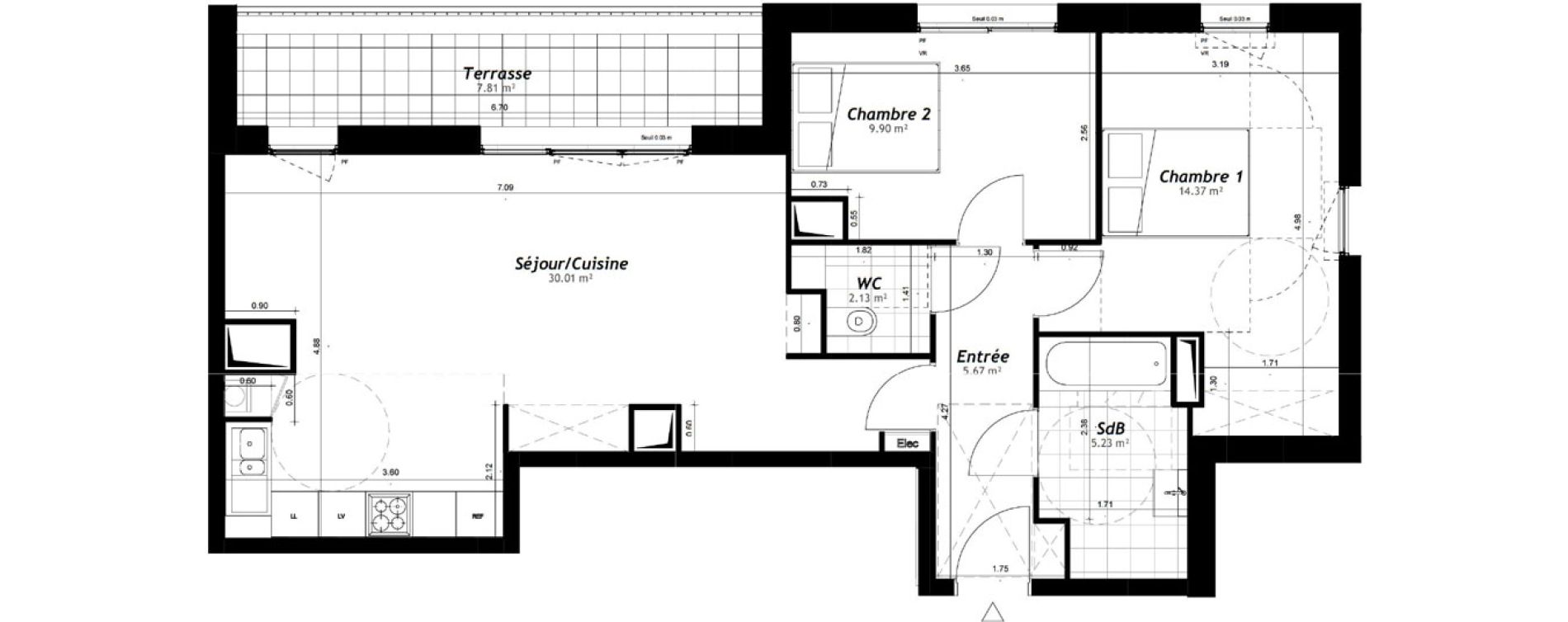 Appartement T3 de 65,18 m2 &agrave; Faches-Thumesnil Centre