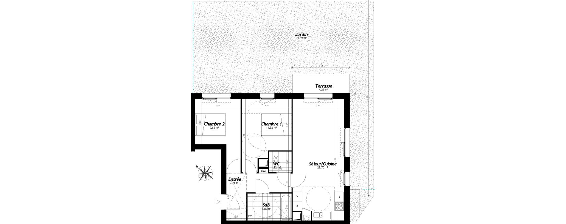 Appartement T3 de 58,60 m2 &agrave; Faches-Thumesnil Centre