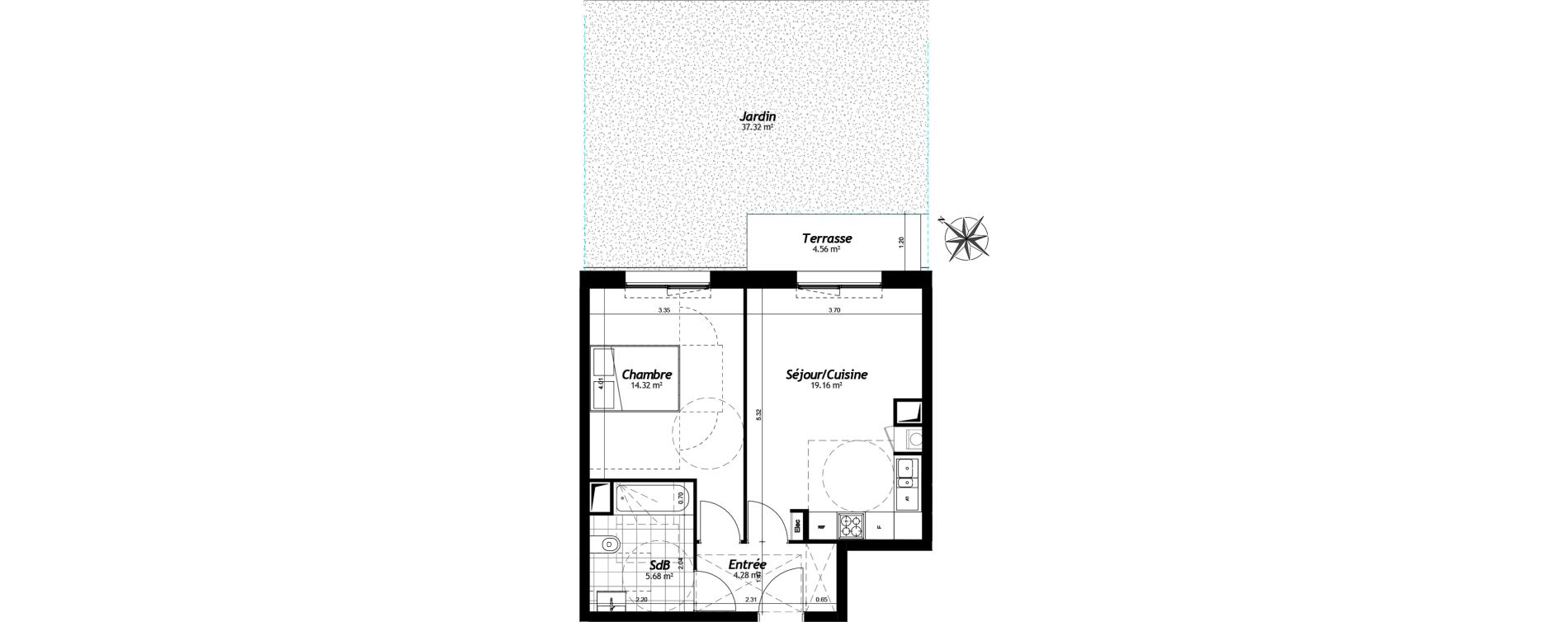 Appartement T2 de 43,44 m2 &agrave; Faches-Thumesnil Centre