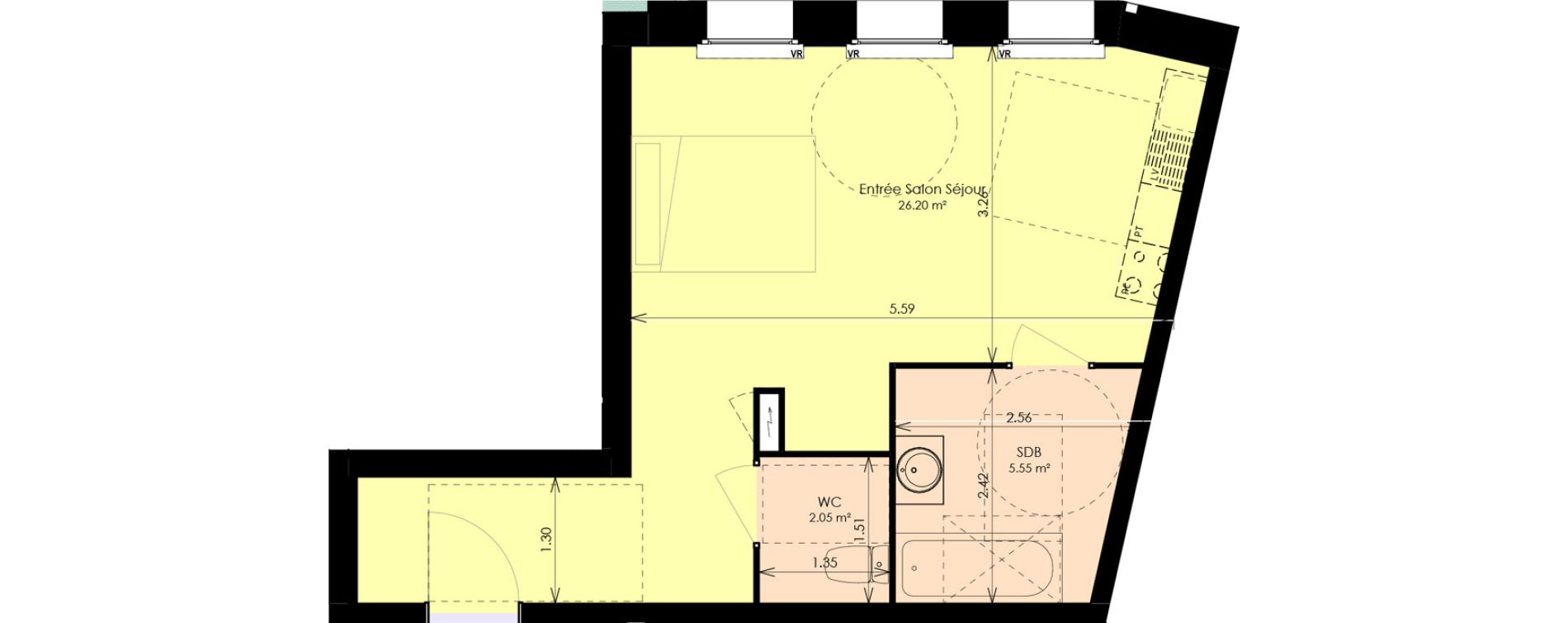 Appartement T1 de 33,75 m2 &agrave; Faches-Thumesnil Centre