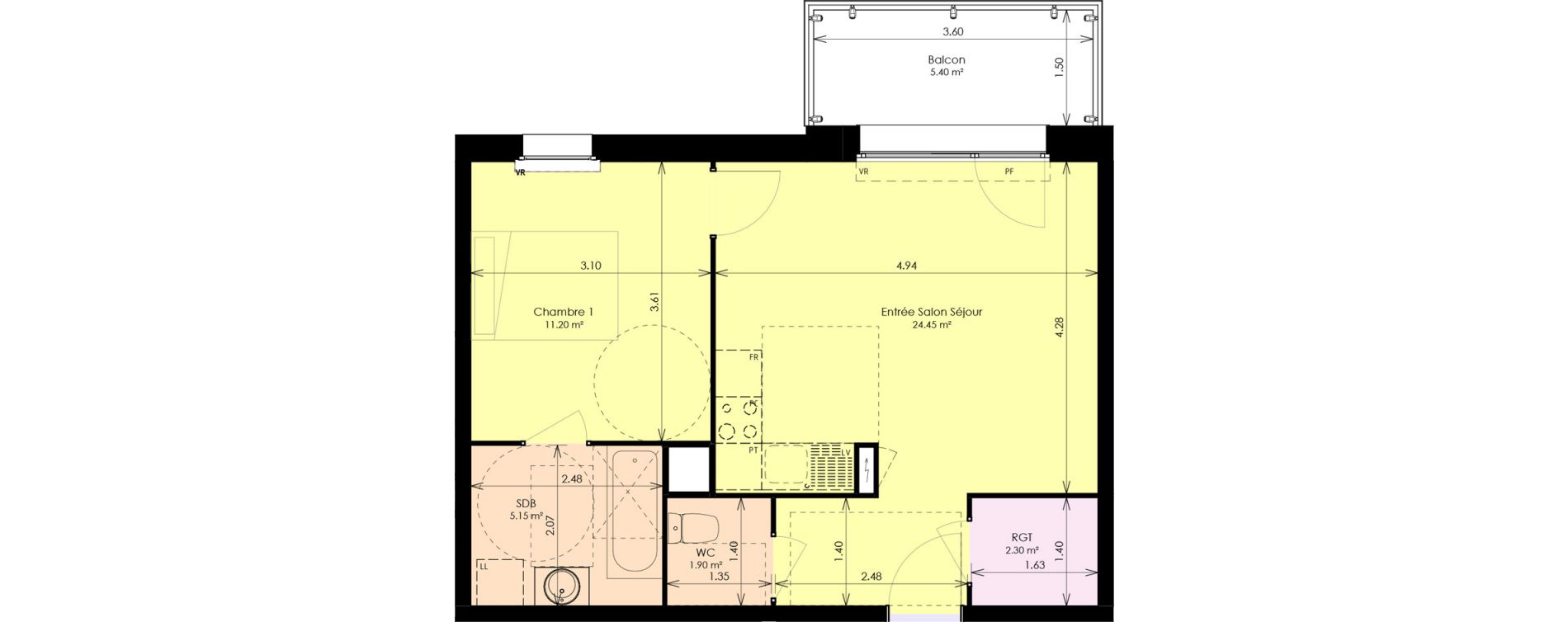 Appartement T2 de 45,00 m2 &agrave; Faches-Thumesnil Centre