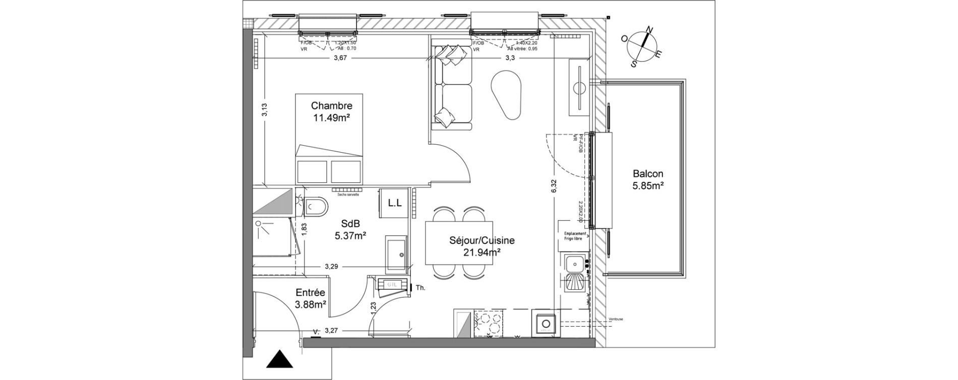 Appartement T2 de 42,68 m2 &agrave; Halluin Mont fleuri