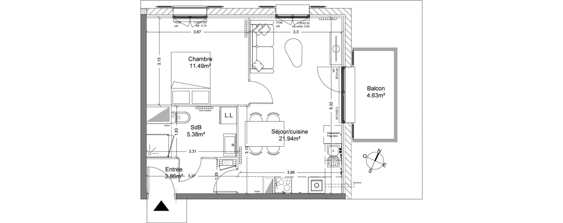 Appartement T2 de 42,67 m2 &agrave; Halluin Mont fleuri