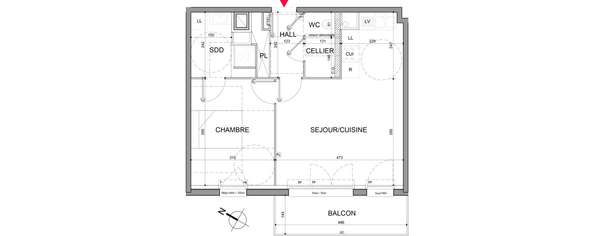 Appartement T2 de 48,10 m2 &agrave; Halluin Centre