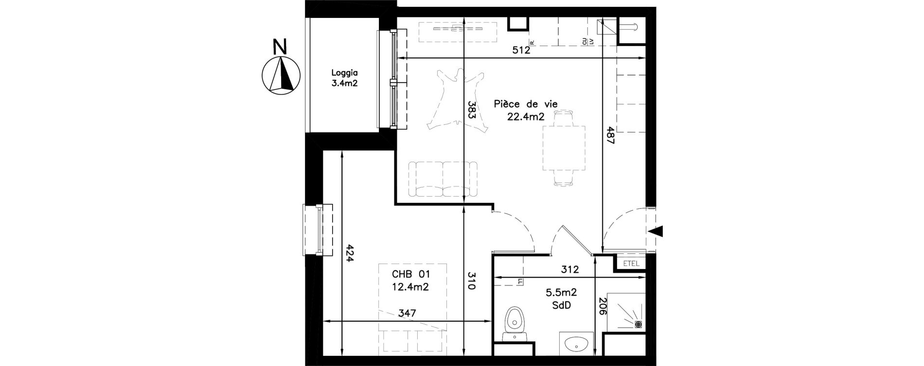 Appartement T2 de 40,30 m2 &agrave; Haubourdin Centre