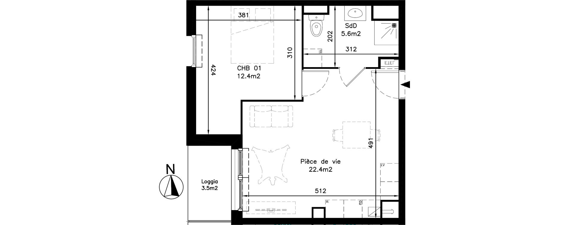 Appartement T2 de 40,40 m2 &agrave; Haubourdin Centre