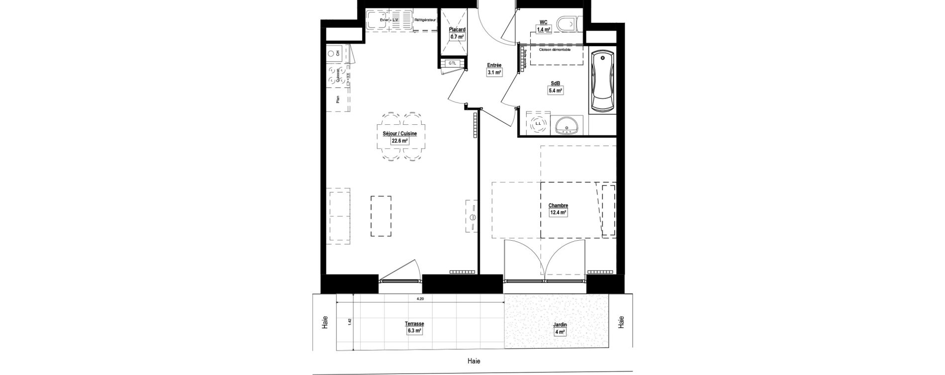 Appartement T2 de 45,70 m2 &agrave; Haubourdin Centre