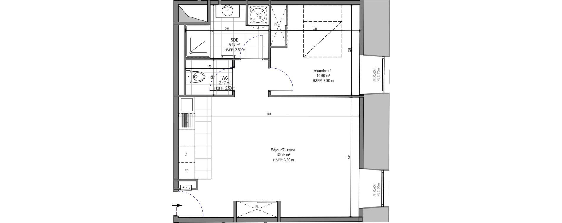 Appartement T2 de 48,26 m2 &agrave; Hautmont Cimeti&egrave;re - &eacute;glise