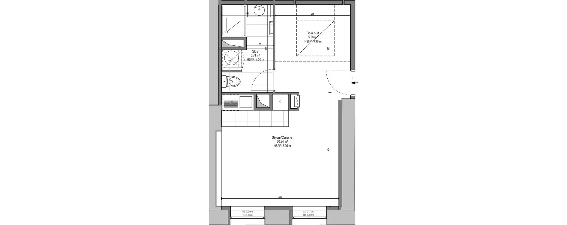 Appartement T1 de 32,56 m2 &agrave; Hautmont Cimeti&egrave;re - &eacute;glise