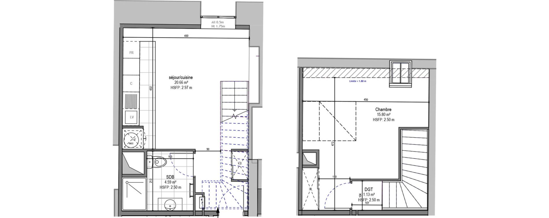 Duplex T2 de 42,18 m2 &agrave; Hautmont Cimeti&egrave;re - &eacute;glise