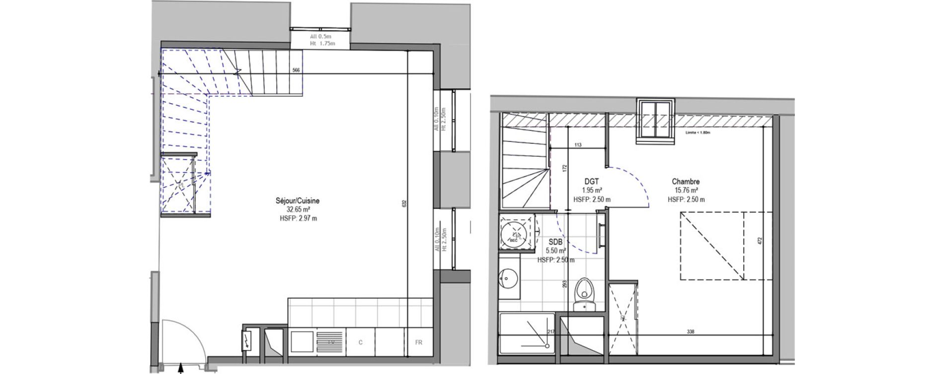 Duplex T2 de 55,86 m2 &agrave; Hautmont Cimeti&egrave;re - &eacute;glise