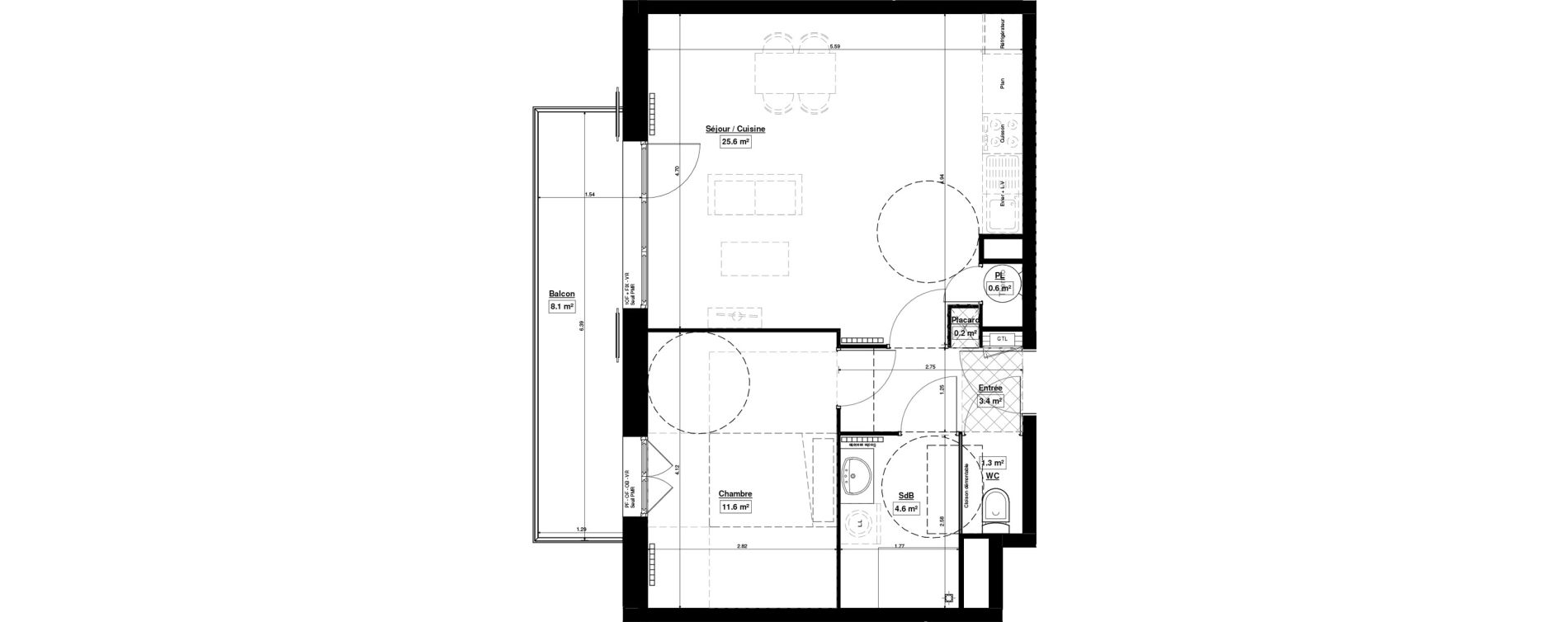 Appartement T2 de 47,30 m2 &agrave; Hem La tribonnerie