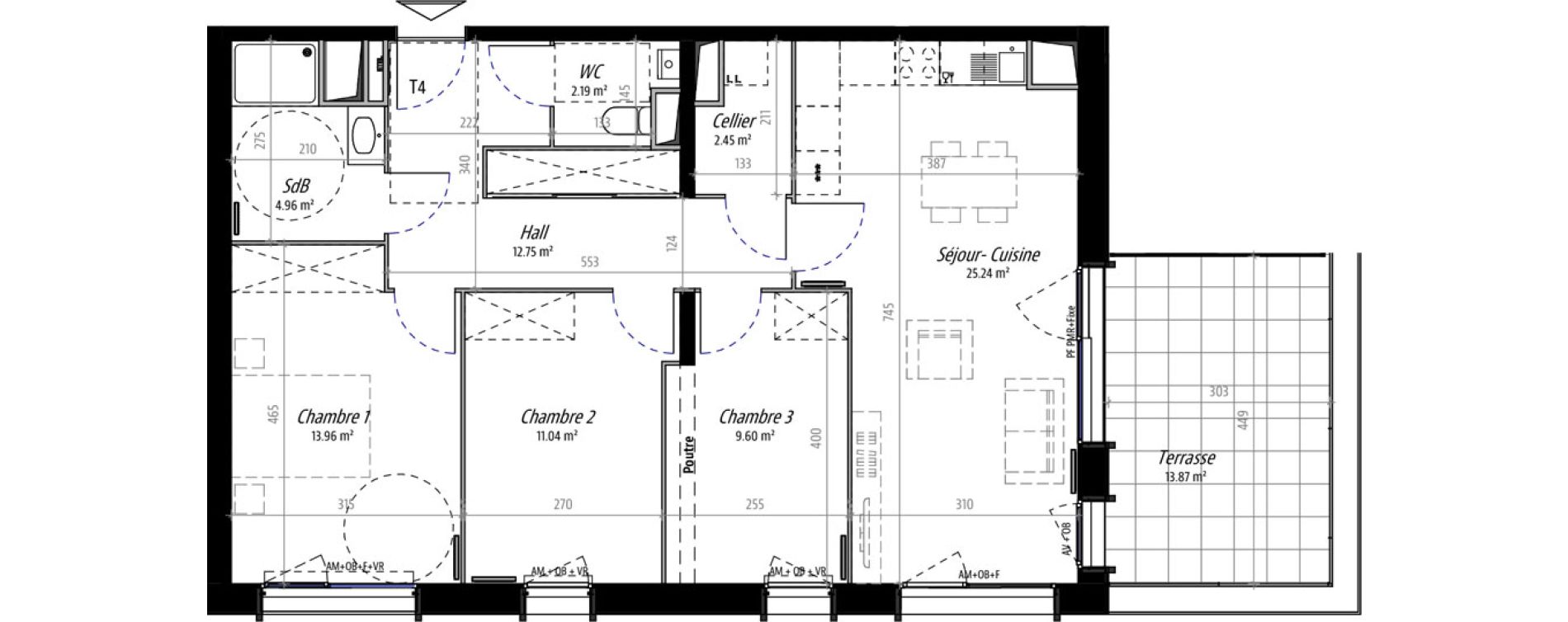 Appartement T4 de 82,19 m2 &agrave; Hem Trois fermes