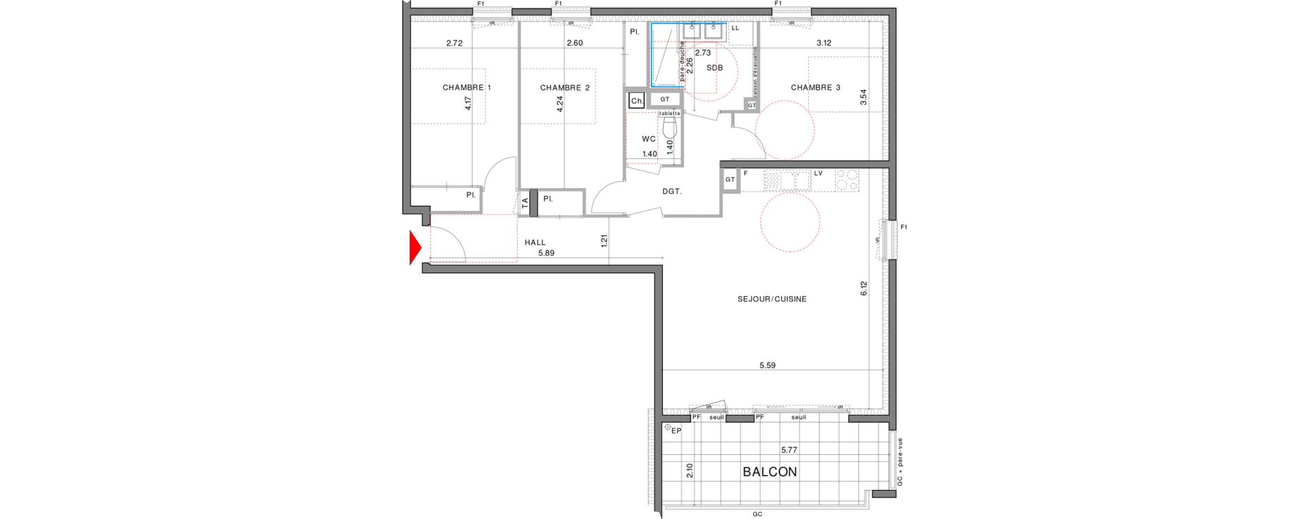 Appartement T4 de 89,60 m2 &agrave; La Madeleine Centre