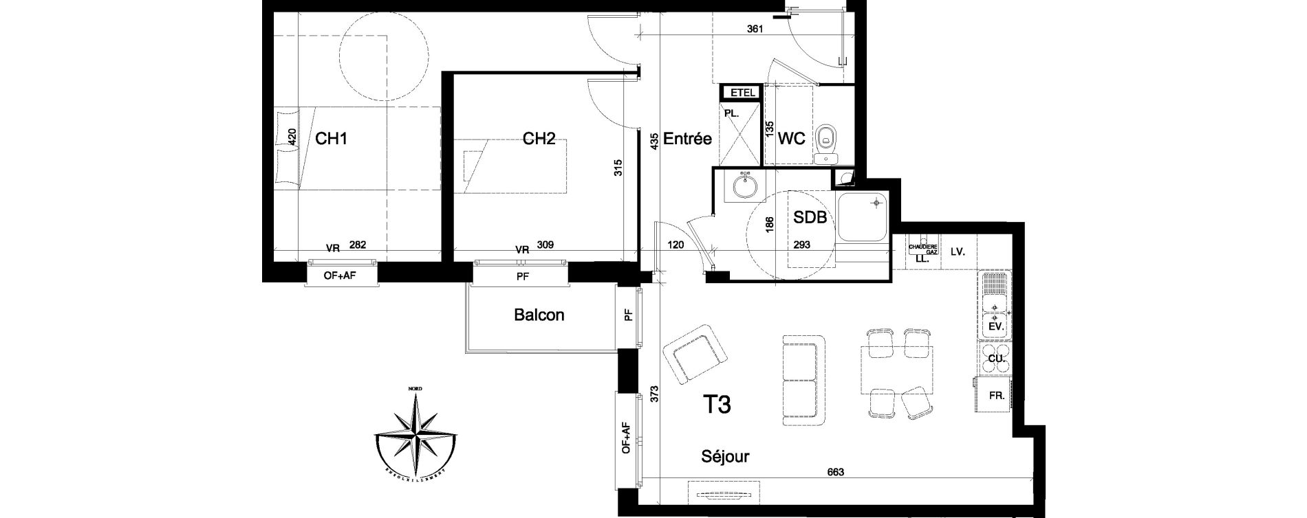 Appartement T3 de 66,40 m2 &agrave; La Madeleine Centre