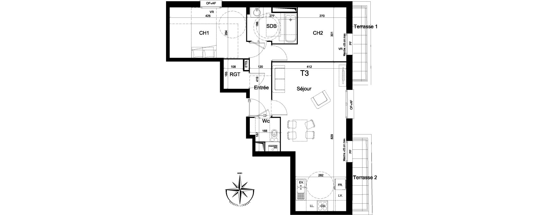 Appartement T3 de 65,00 m2 &agrave; La Madeleine Centre