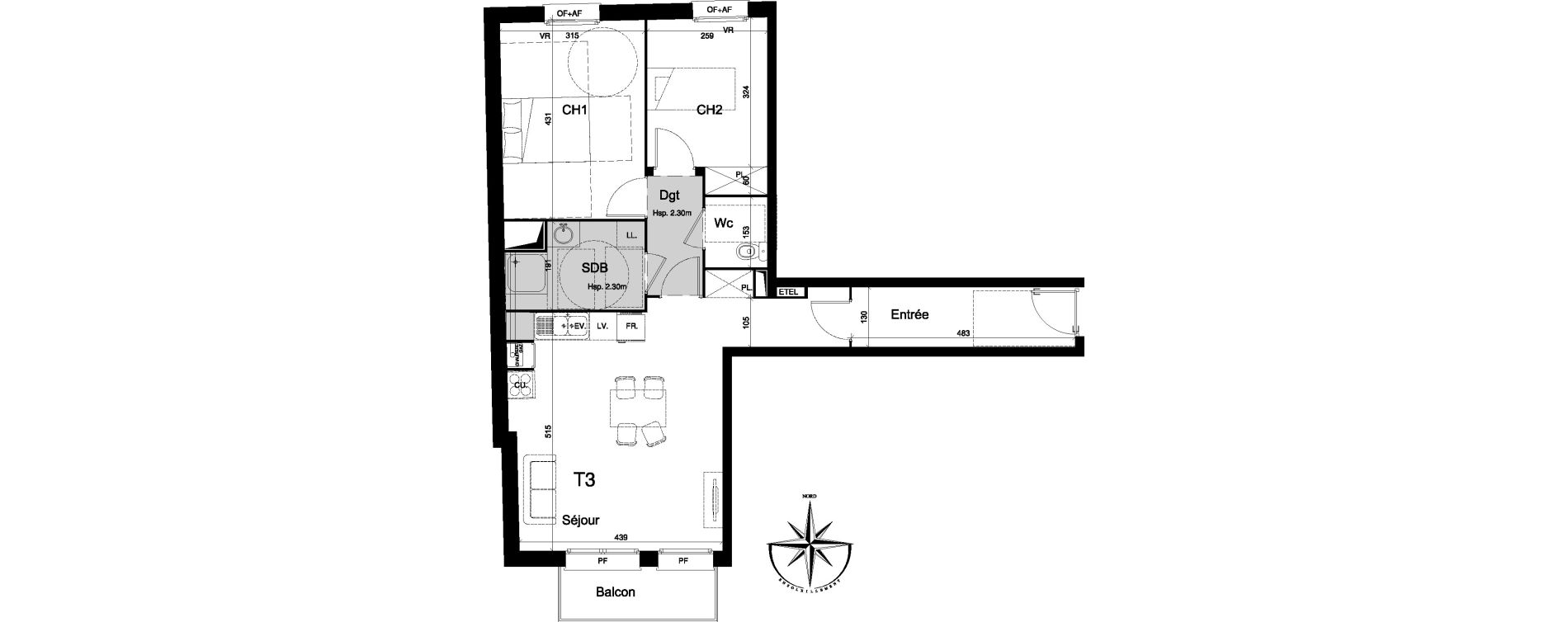 Appartement T3 de 66,70 m2 &agrave; La Madeleine Centre