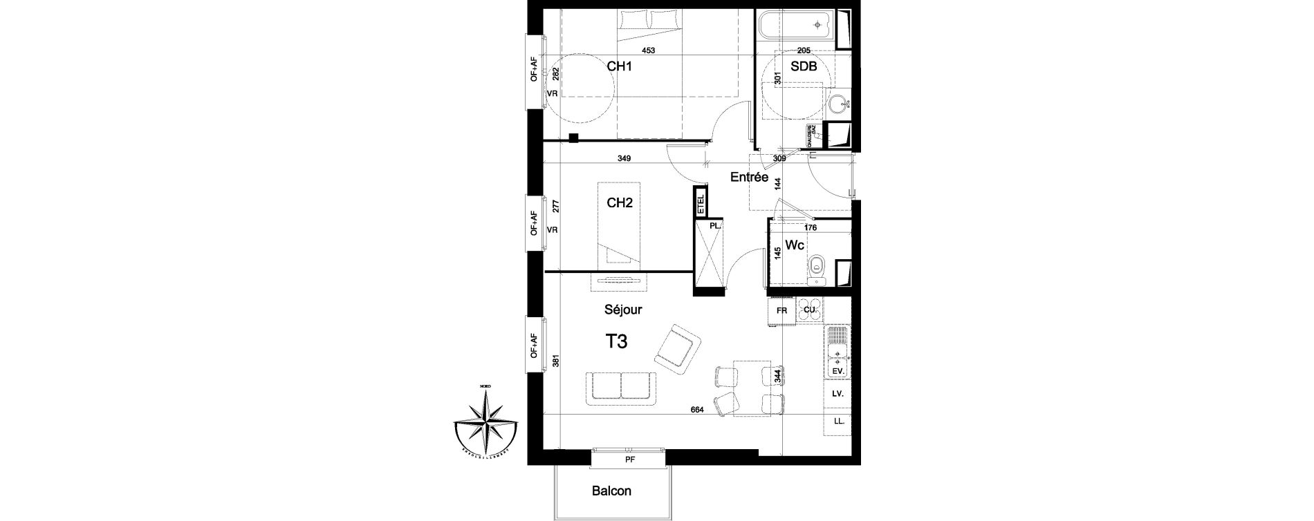 Appartement T3 de 60,20 m2 &agrave; La Madeleine Centre