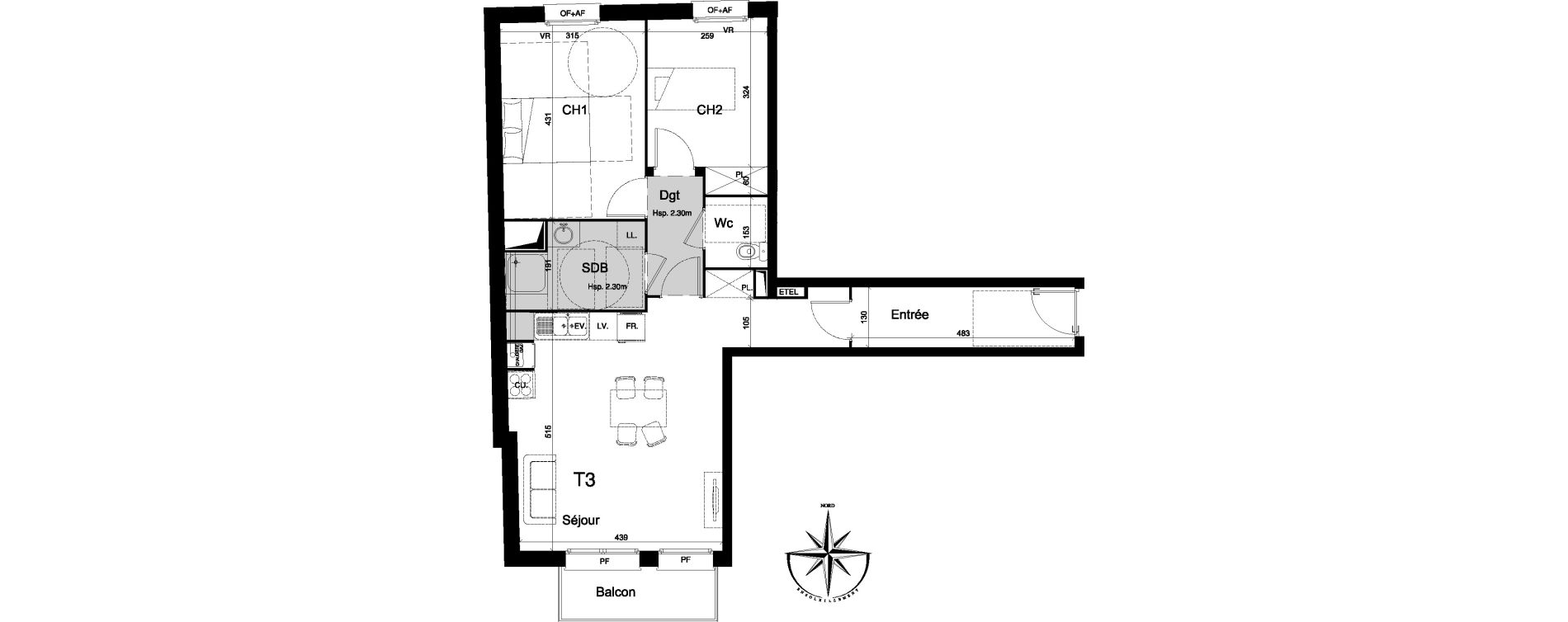 Appartement T3 de 66,70 m2 &agrave; La Madeleine Centre
