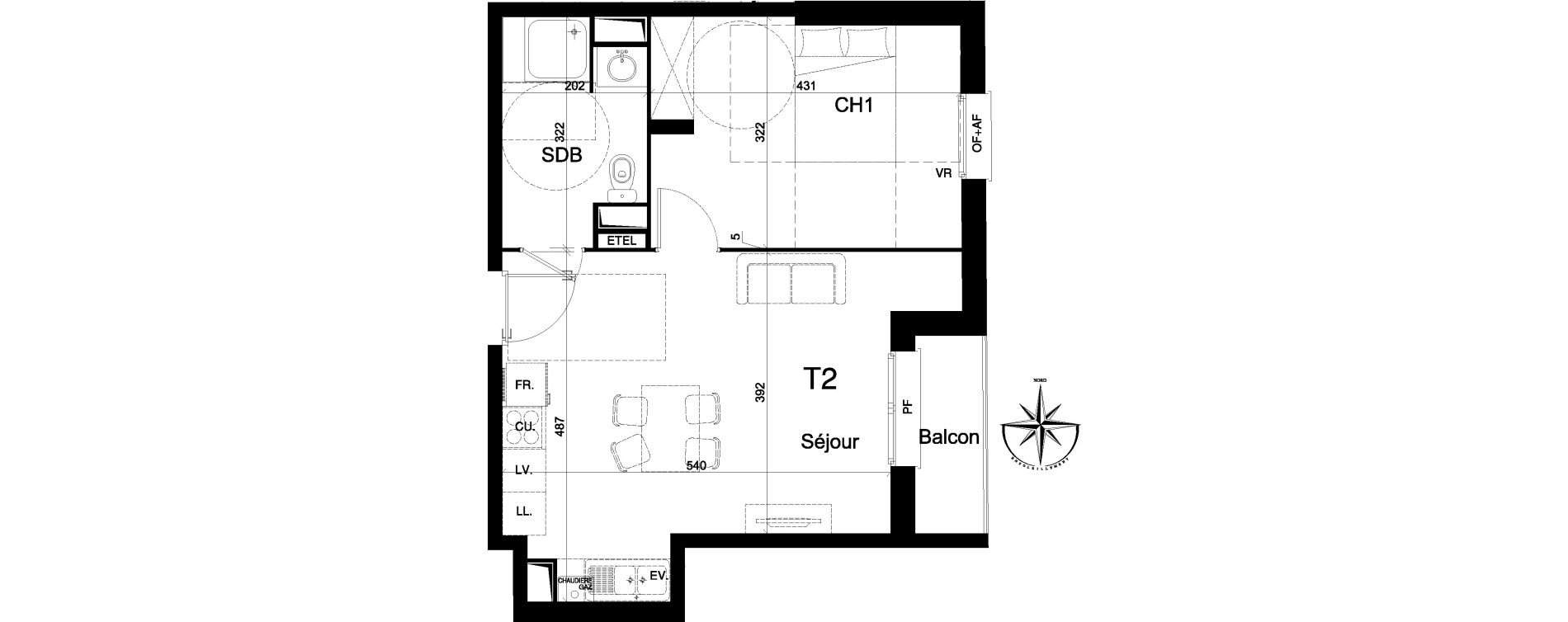 Appartement T2 de 42,90 m2 &agrave; La Madeleine Centre