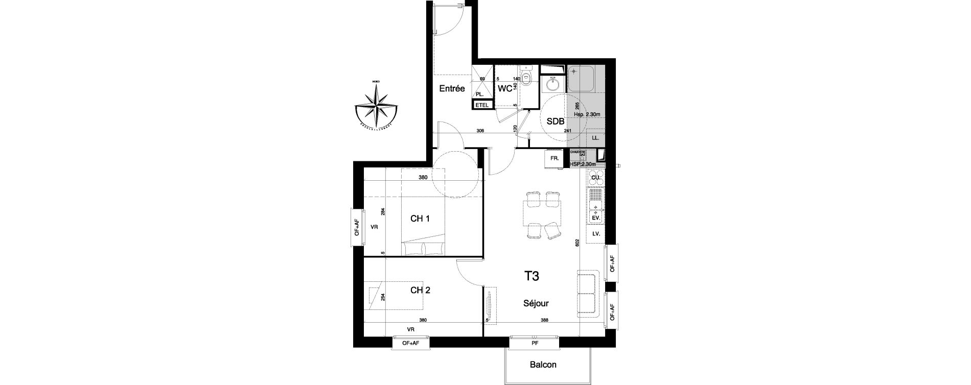 Appartement T3 de 60,50 m2 &agrave; La Madeleine Centre