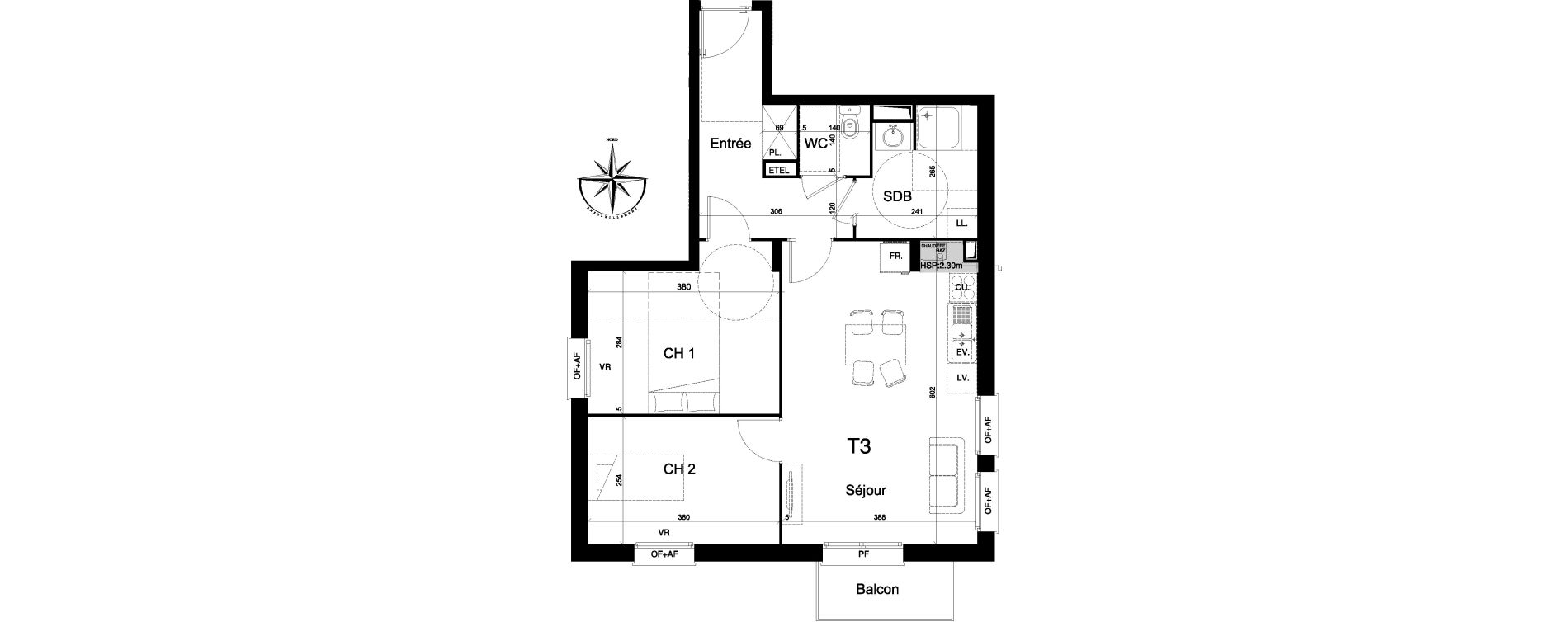 Appartement T3 de 60,50 m2 &agrave; La Madeleine Centre