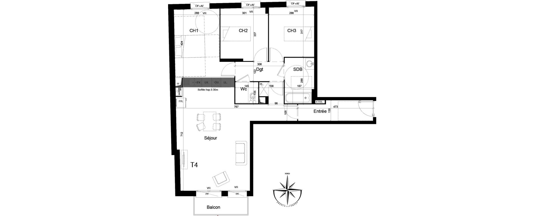 Appartement T4 de 84,10 m2 &agrave; La Madeleine Centre