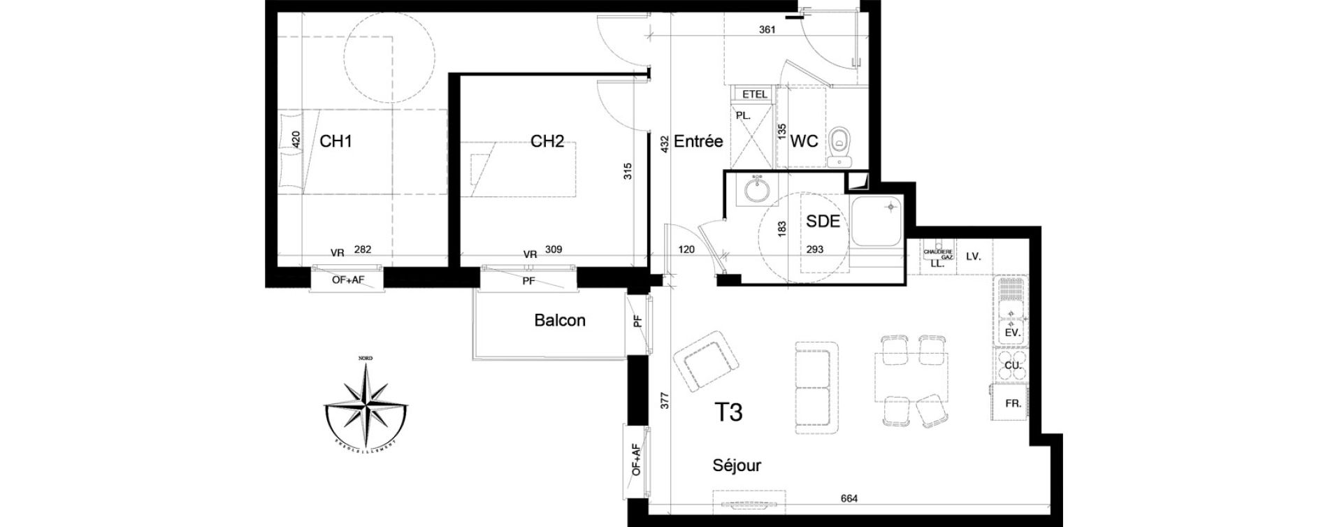 Appartement T3 de 66,60 m2 &agrave; La Madeleine Centre