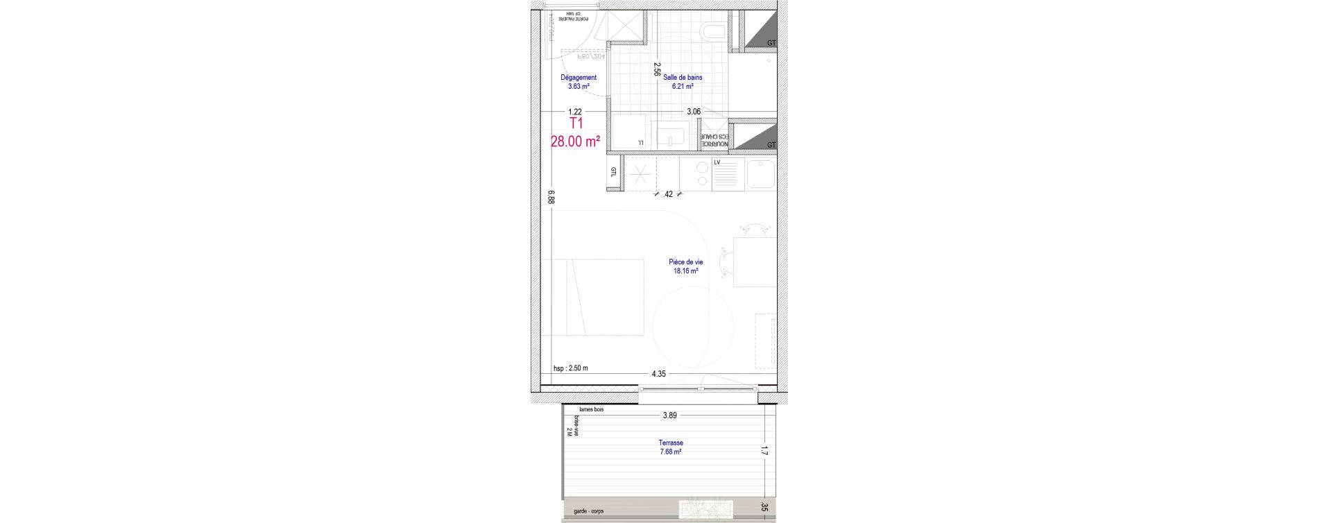 Studio de 28,00 m2 &agrave; La Madeleine Pompidou - nouvelle madeleine