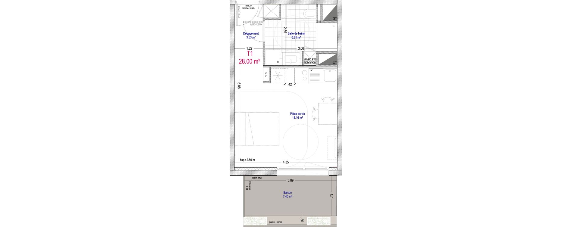 Studio de 28,00 m2 &agrave; La Madeleine Pompidou - nouvelle madeleine