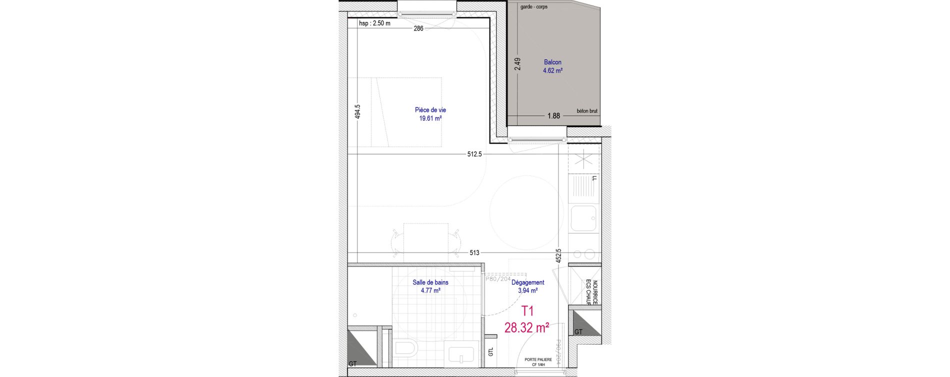 Studio de 28,32 m2 &agrave; La Madeleine Pompidou - nouvelle madeleine