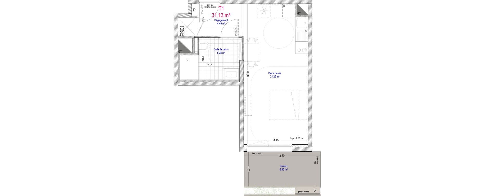 Studio de 31,13 m2 &agrave; La Madeleine Pompidou - nouvelle madeleine