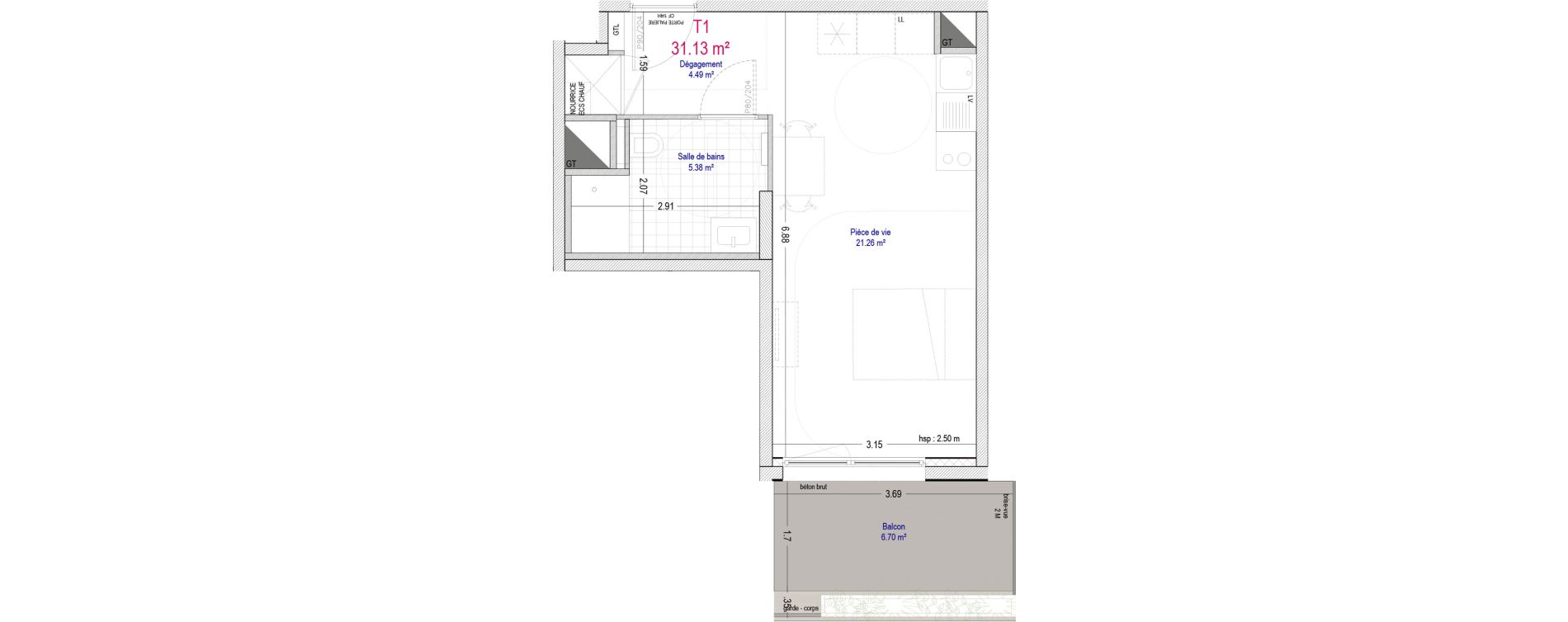 Studio de 31,13 m2 &agrave; La Madeleine Pompidou - nouvelle madeleine