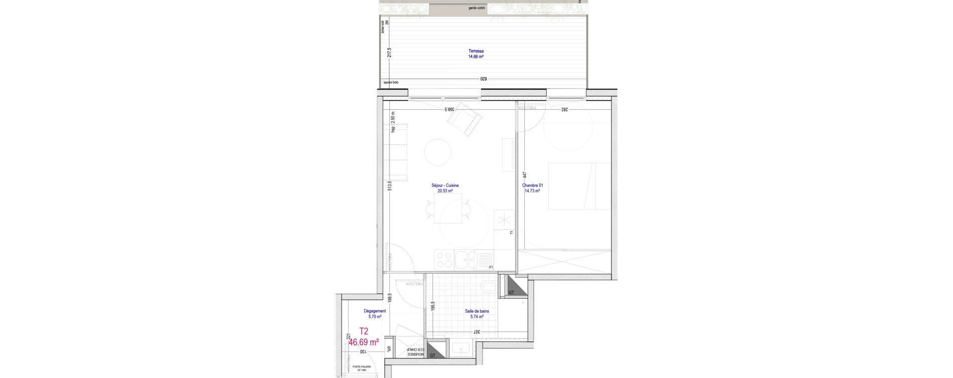 Appartement T2 de 46,69 m2 &agrave; La Madeleine Pompidou - nouvelle madeleine