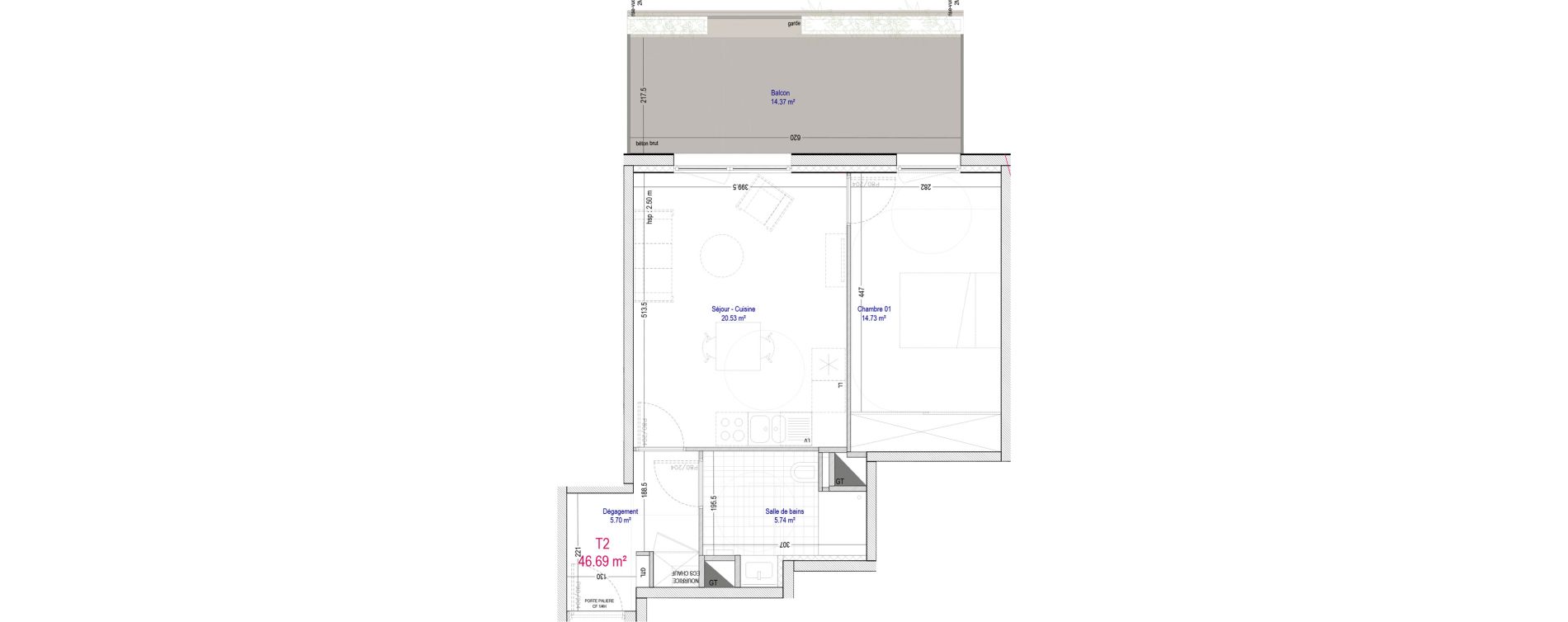 Appartement T2 de 46,69 m2 &agrave; La Madeleine Pompidou - nouvelle madeleine