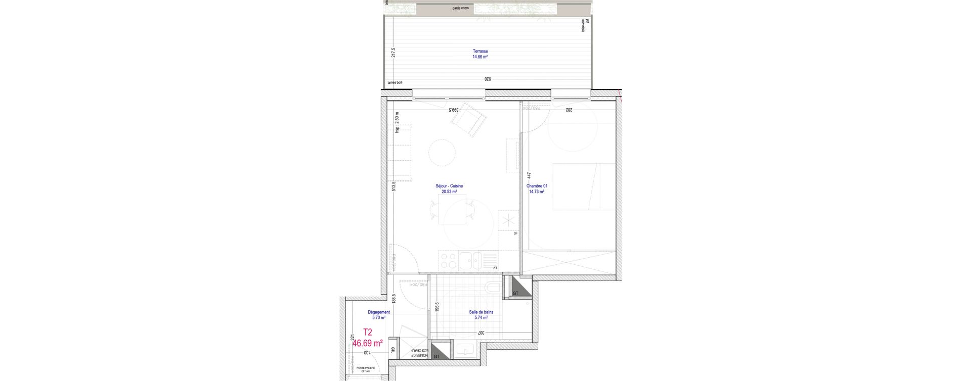 Appartement T2 de 46,69 m2 &agrave; La Madeleine Pompidou - nouvelle madeleine