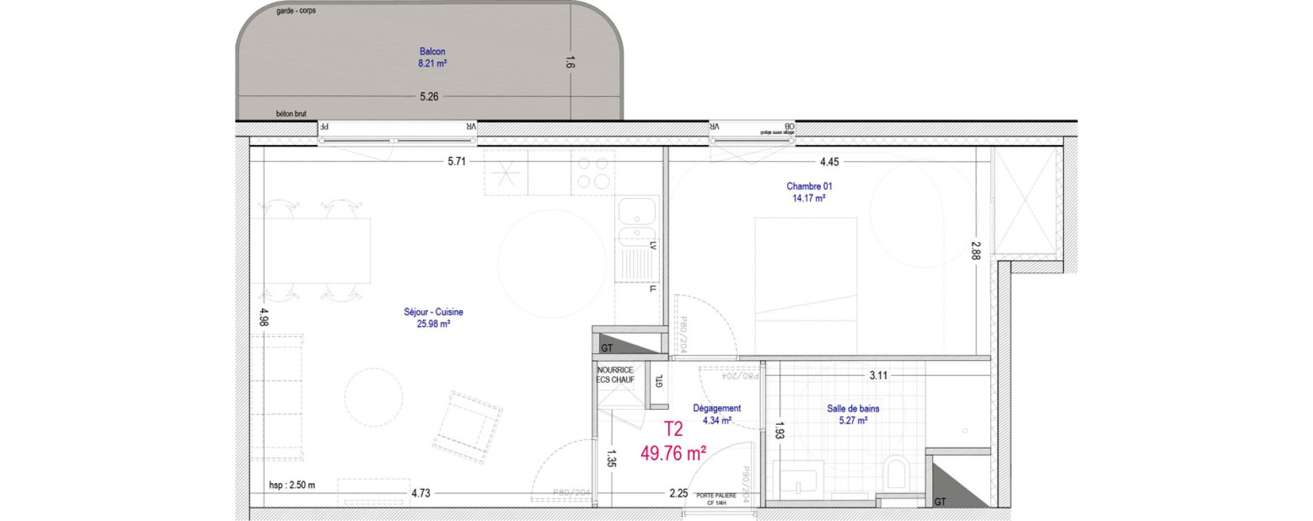 Appartement T2 de 49,76 m2 &agrave; La Madeleine Pompidou - nouvelle madeleine