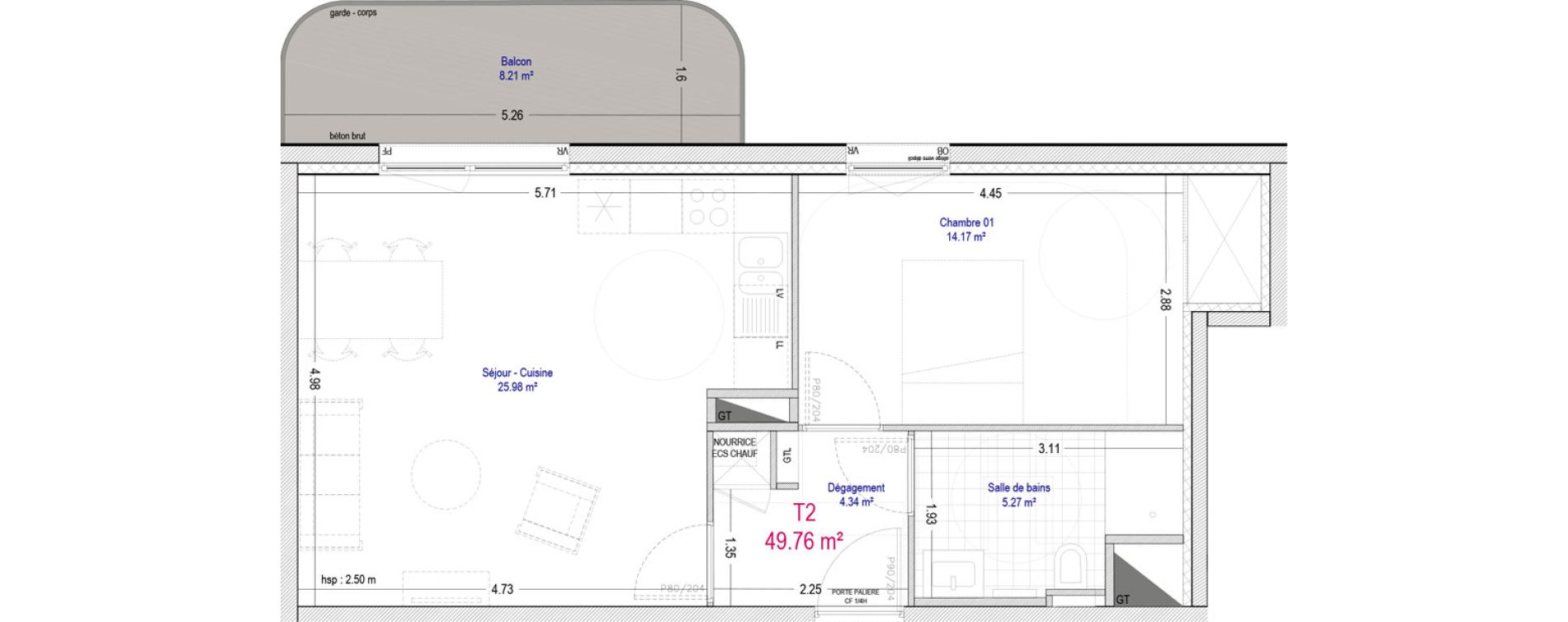 Appartement T2 de 49,76 m2 &agrave; La Madeleine Pompidou - nouvelle madeleine