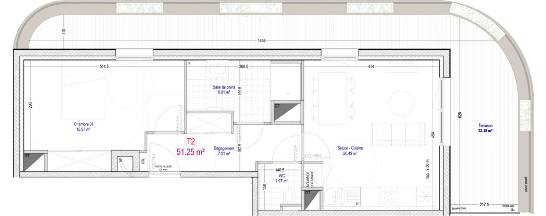 Appartement T2 de 51,25 m2 &agrave; La Madeleine Pompidou - nouvelle madeleine