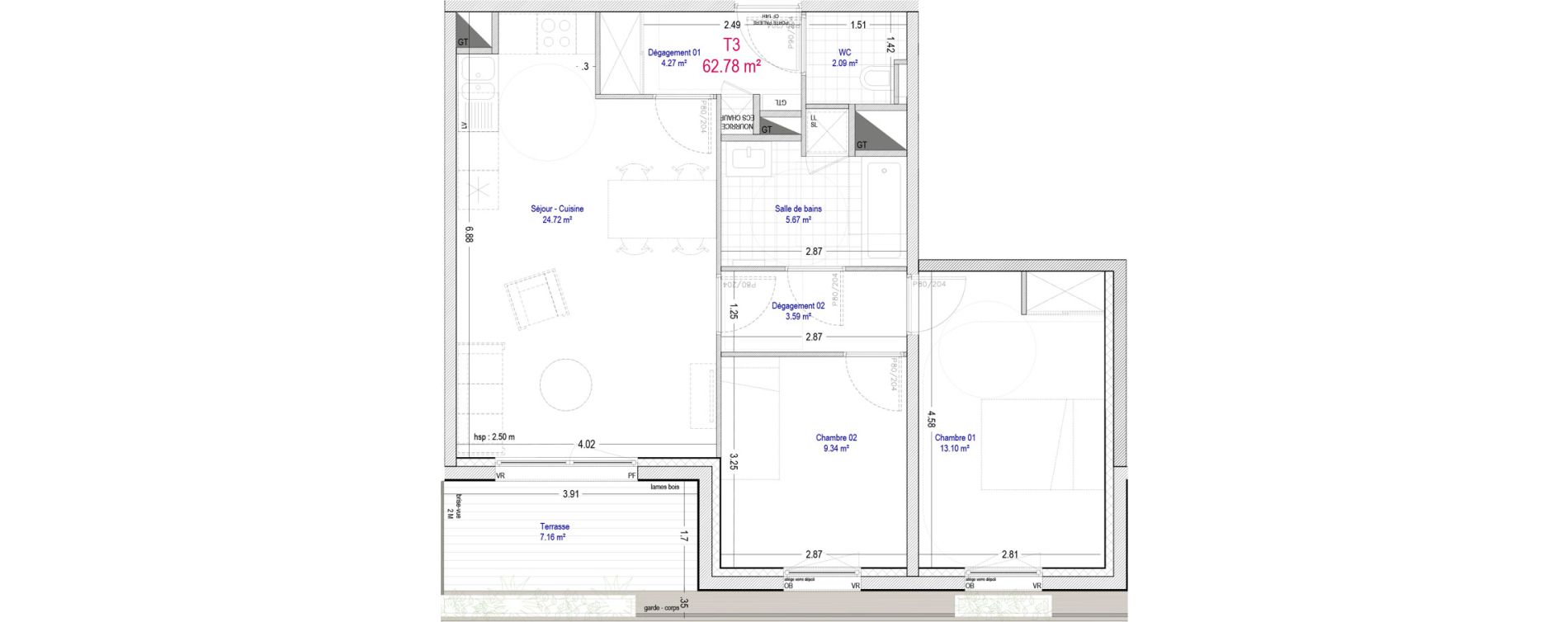 Appartement T3 de 62,78 m2 &agrave; La Madeleine Pompidou - nouvelle madeleine