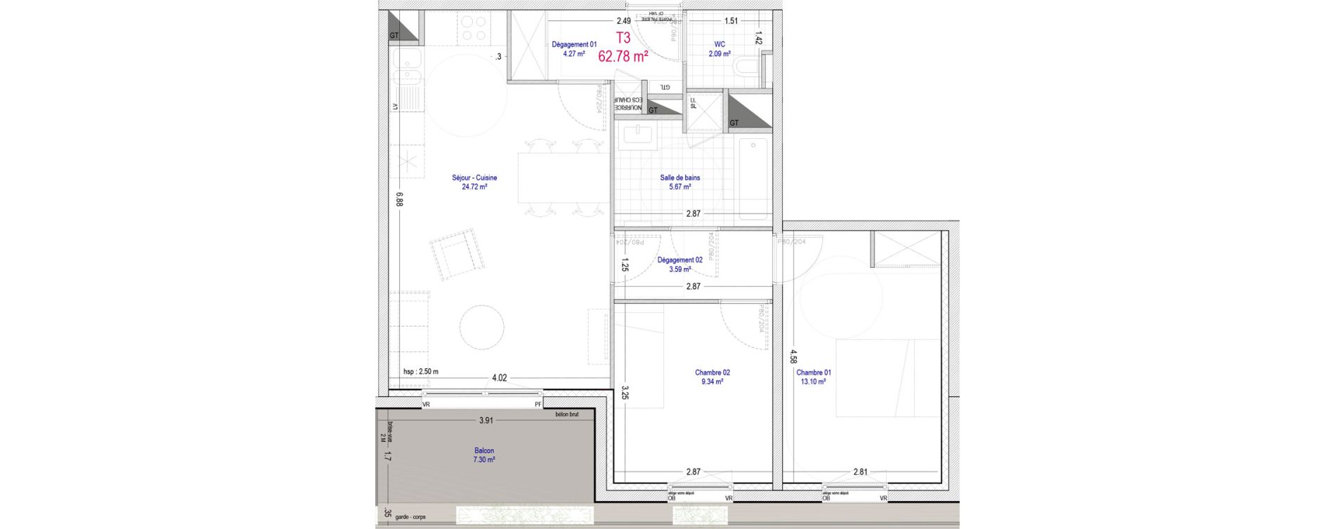 Appartement T3 de 62,78 m2 &agrave; La Madeleine Pompidou - nouvelle madeleine