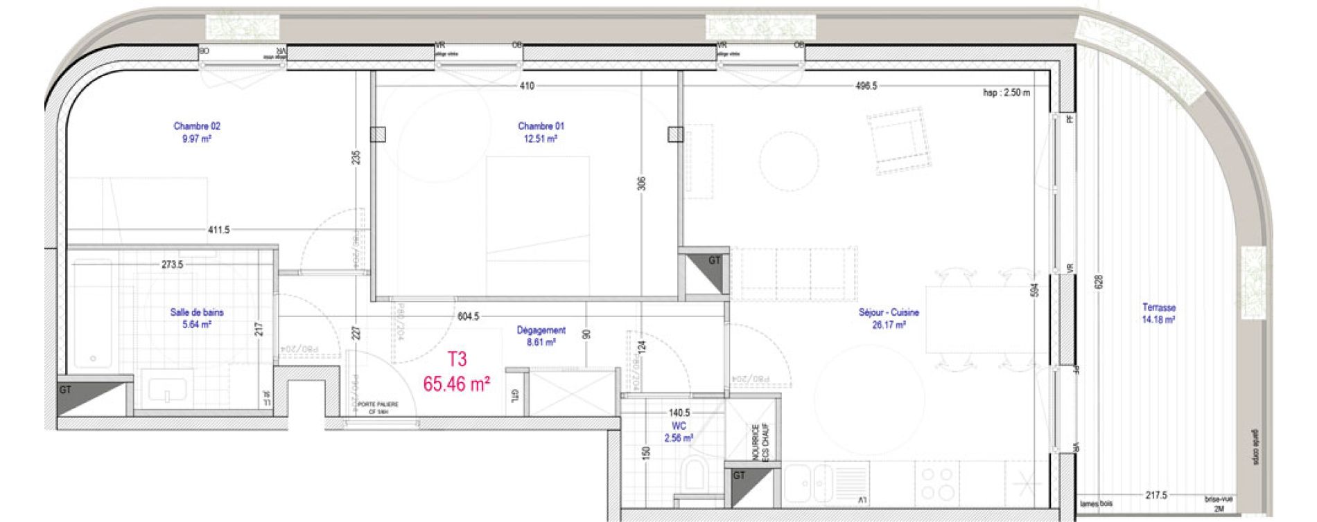 Appartement T3 de 65,46 m2 &agrave; La Madeleine Pompidou - nouvelle madeleine