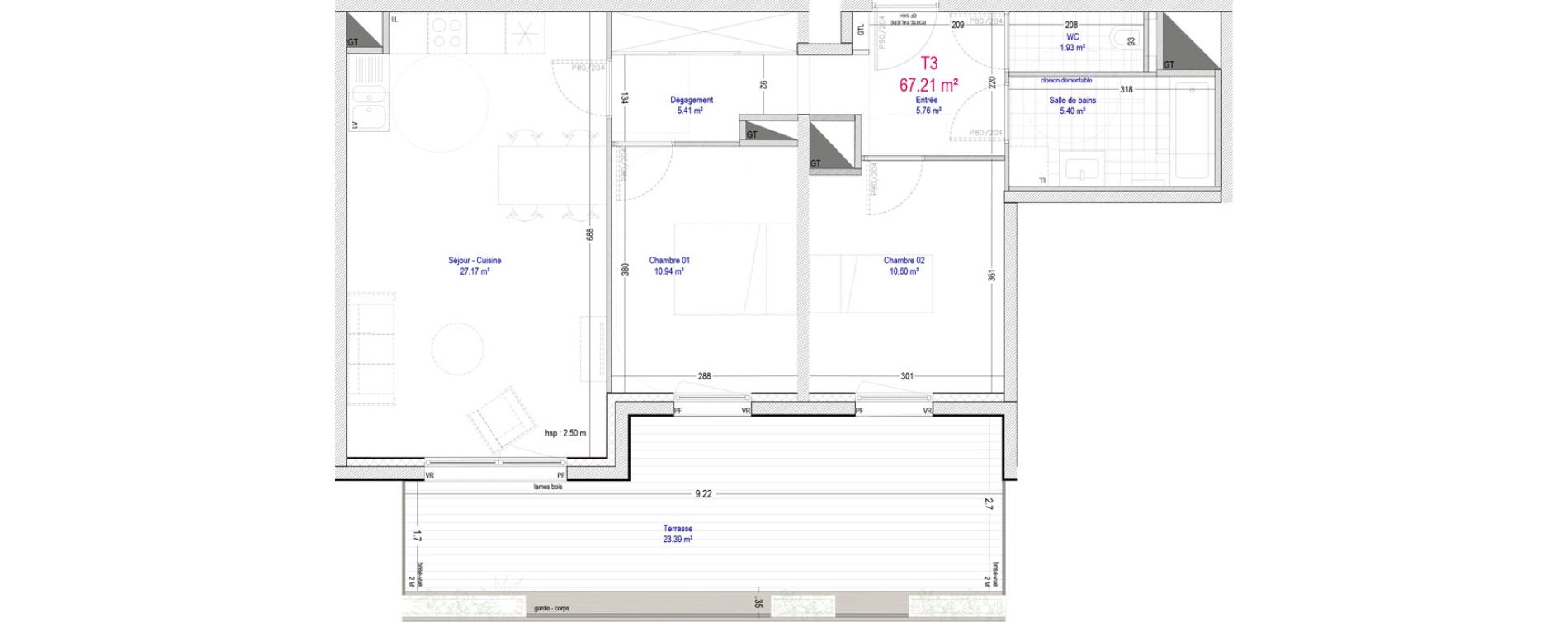 Appartement T3 de 67,21 m2 &agrave; La Madeleine Pompidou - nouvelle madeleine