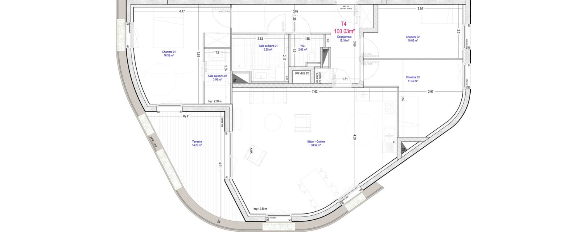 Appartement T4 de 100,03 m2 &agrave; La Madeleine Pompidou - nouvelle madeleine