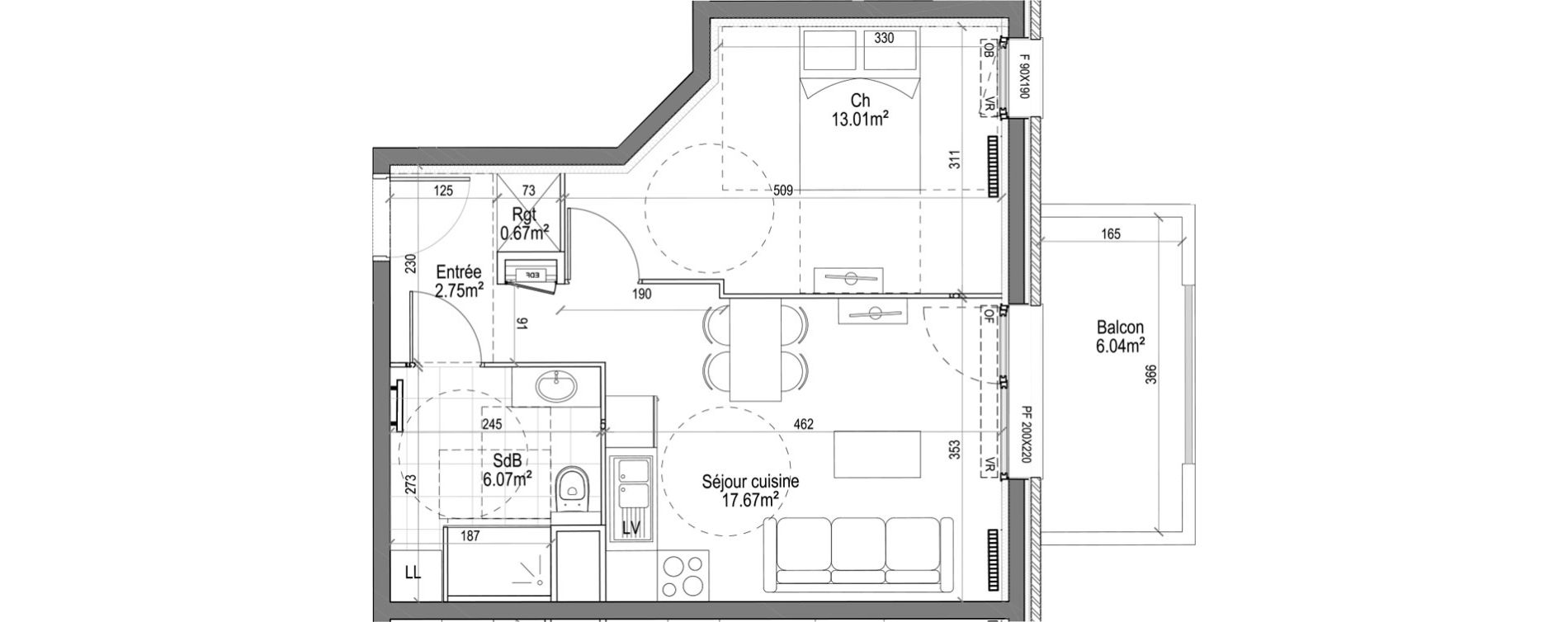 Appartement T2 de 40,17 m2 &agrave; La Madeleine Grand boulevard