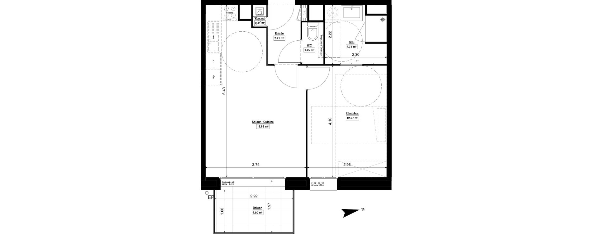 Appartement T2 de 41,28 m2 &agrave; La Madeleine Centre
