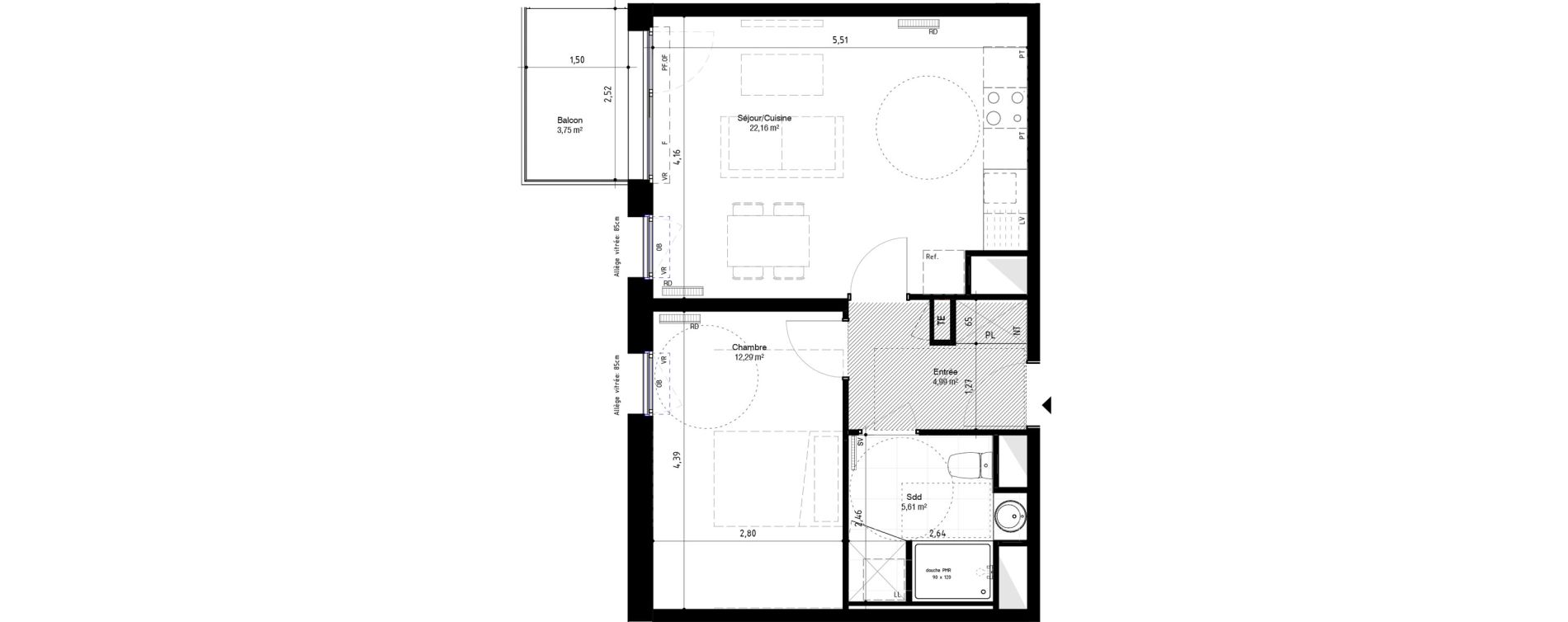 Appartement T2 de 45,05 m2 &agrave; Lambersart Canon d'or