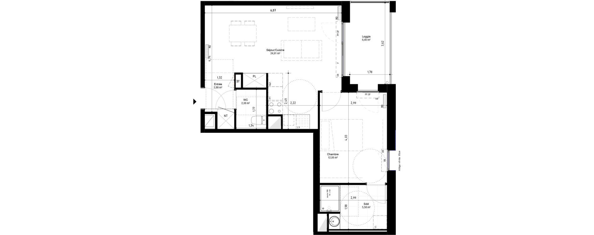 Appartement T2 de 47,81 m2 &agrave; Lambersart Canon d'or