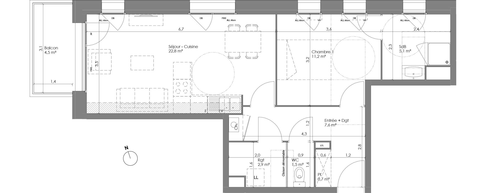 Appartement T2 de 51,80 m2 &agrave; Lannoy Centre